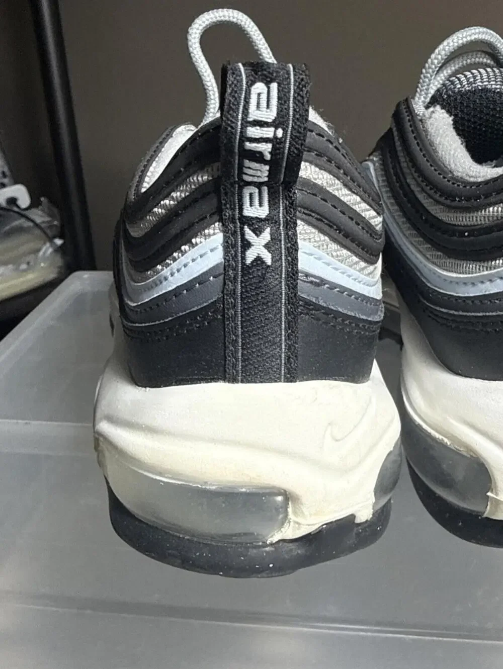 Nike Air Max 97 Black/White/Signal Light Blue Athletic Shoes 5Y‎ Excellent NICE